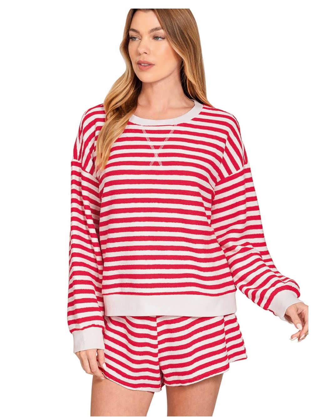 Zenana Red and White Striped Lounge Set - Cozy Two-Piece